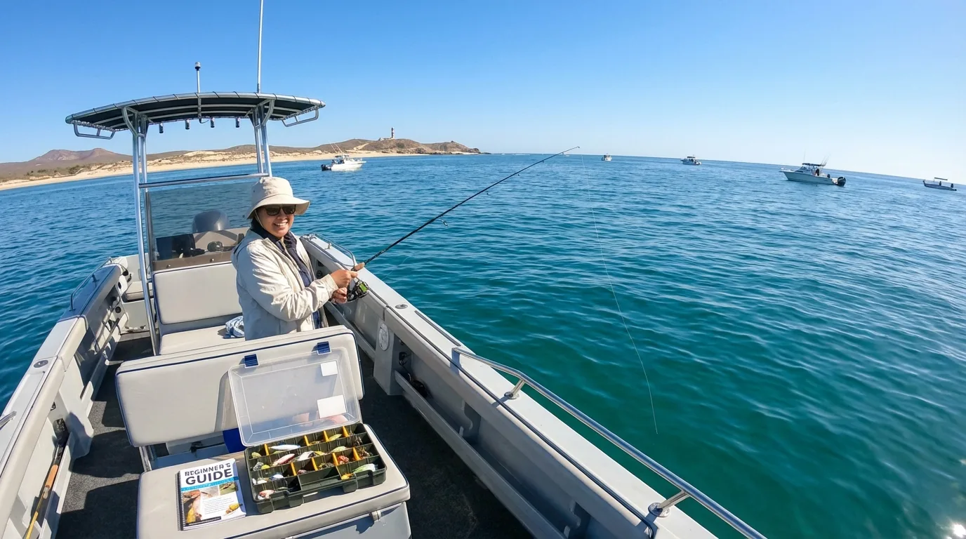Saltwater fishing for beginners - angler casting from boat in ocean